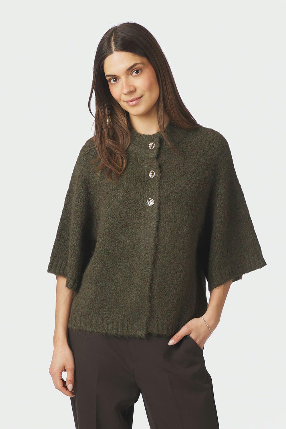 Neo Noir Benuta Fluffy Knit Cardigan 165816 Army