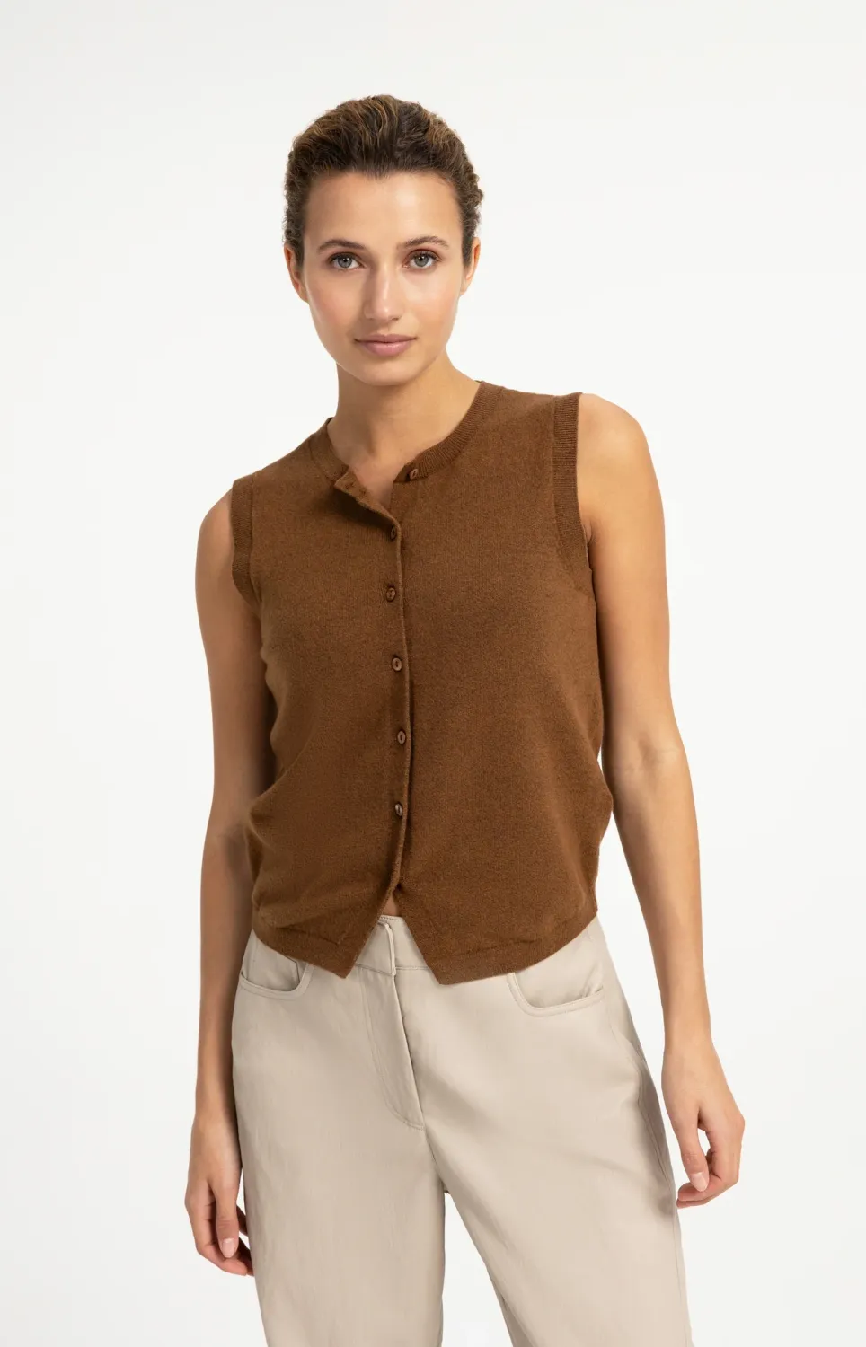 YaYa Gebreide spencer met knopen 01-010170-608 BISON BROWN MELANGE