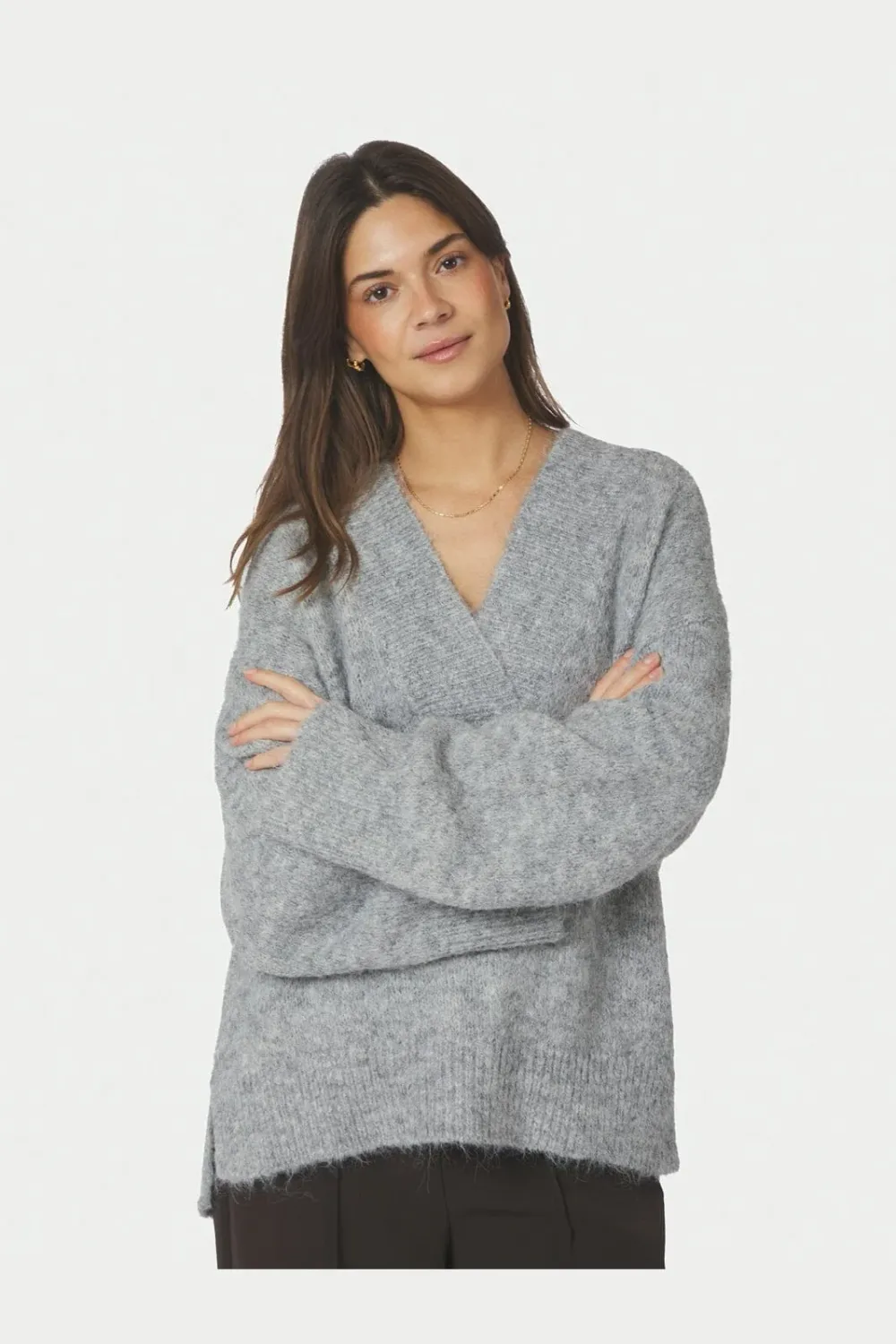 Neo Noir Melli Fluffy Knit Blouse 167715 Grey melange