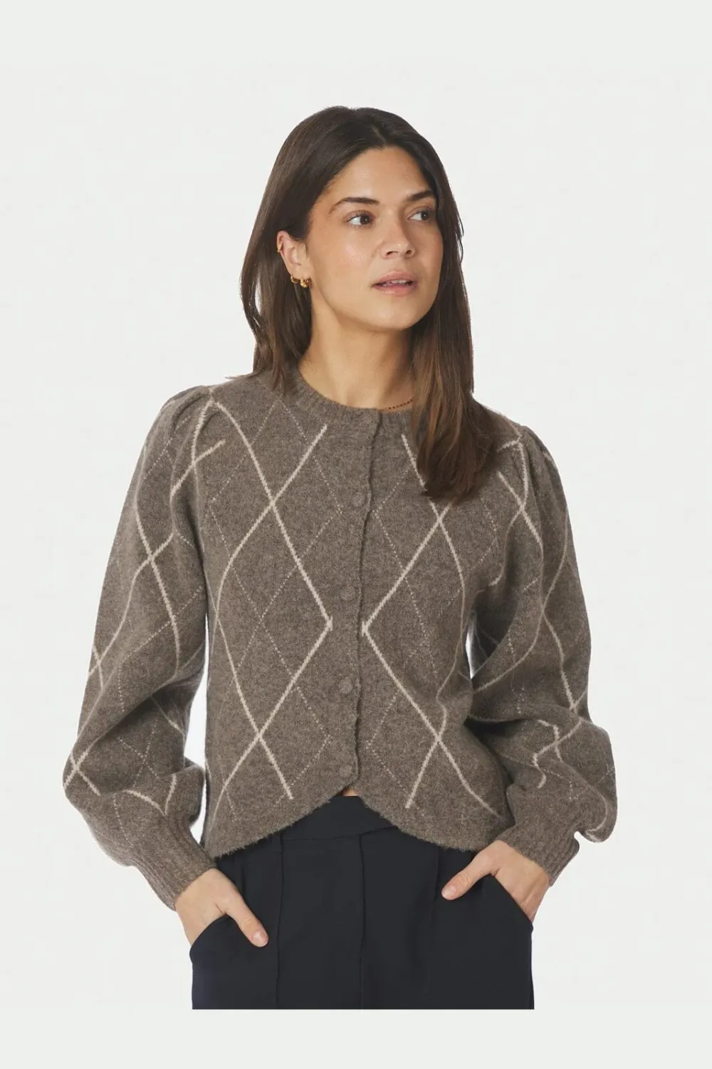 Neo Noir Koteas Check Knit Cardigan 168893 Taupe