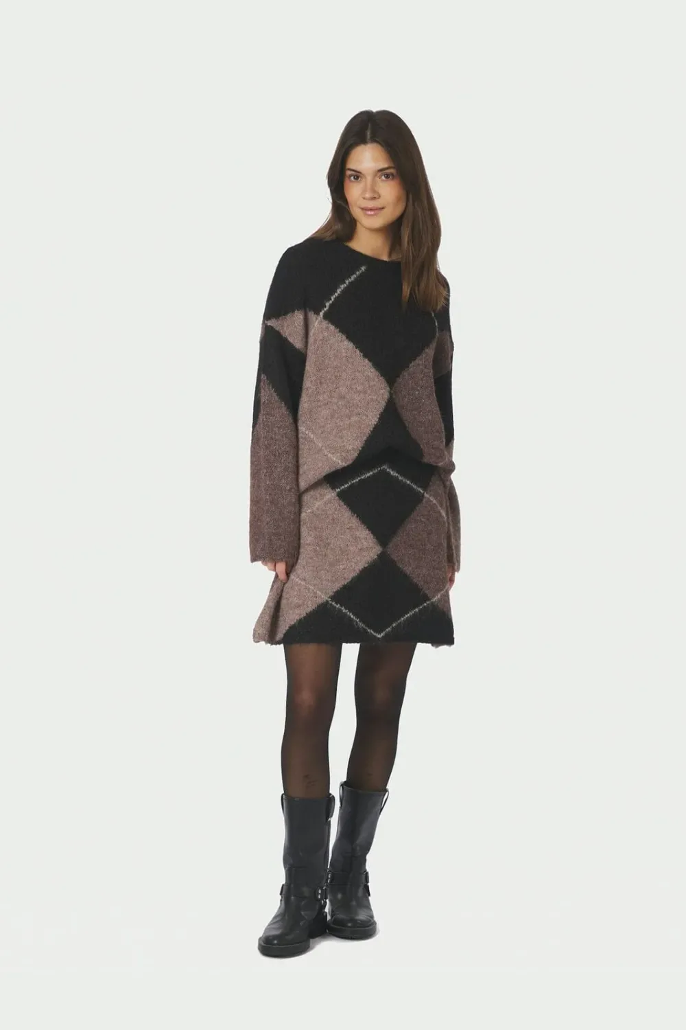Neo Noir Inga Check Fluff Knit Blouse 165205 Dark brown