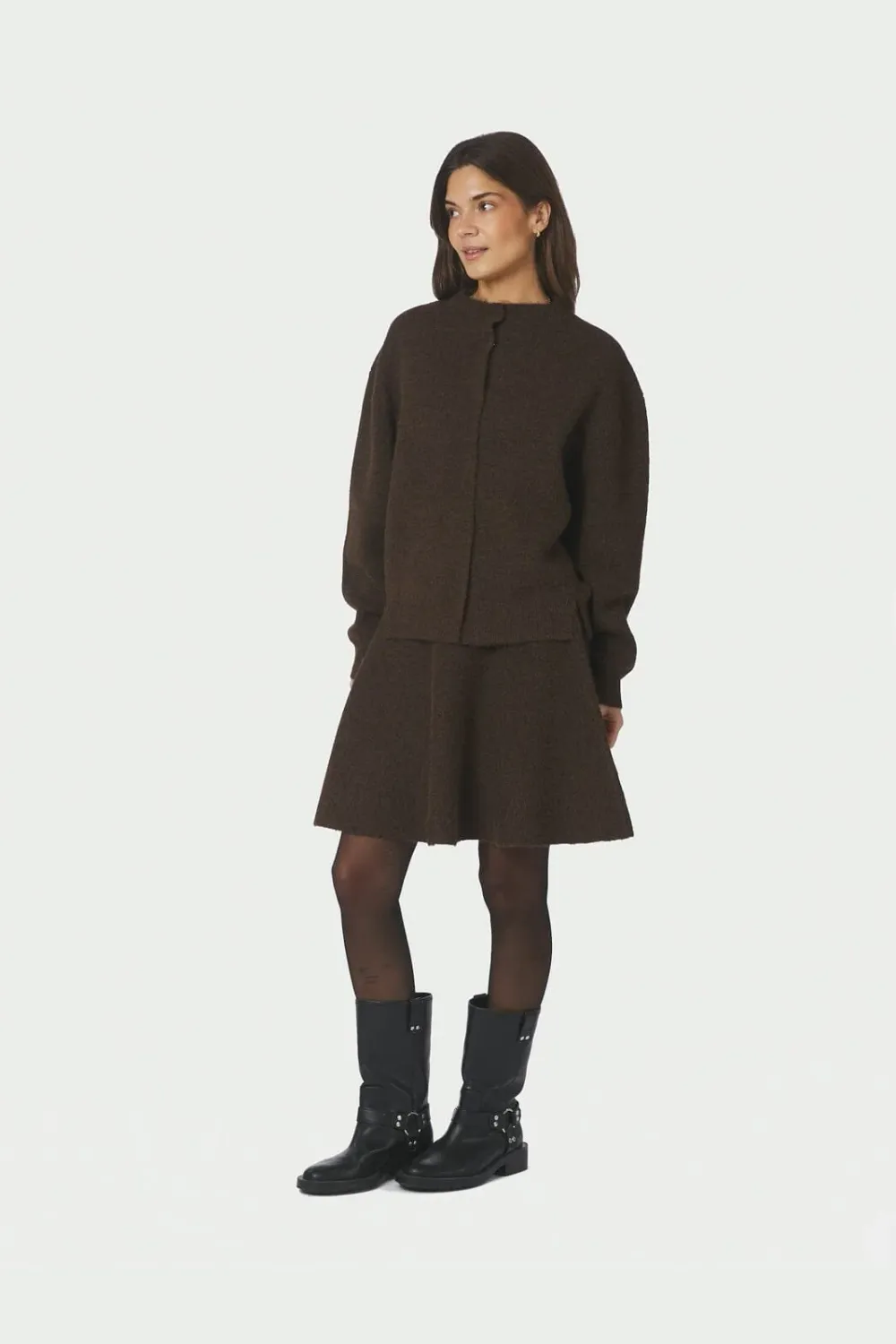 Neo Noir Dione Fluffy Knit Cardigan 168537 Brown Melange