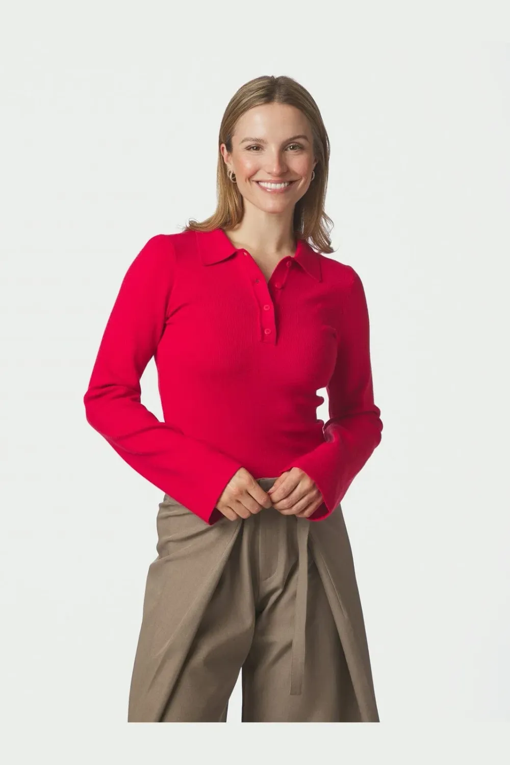 Neo Noir Fannya LS Solid Knit Polo 169864 Red