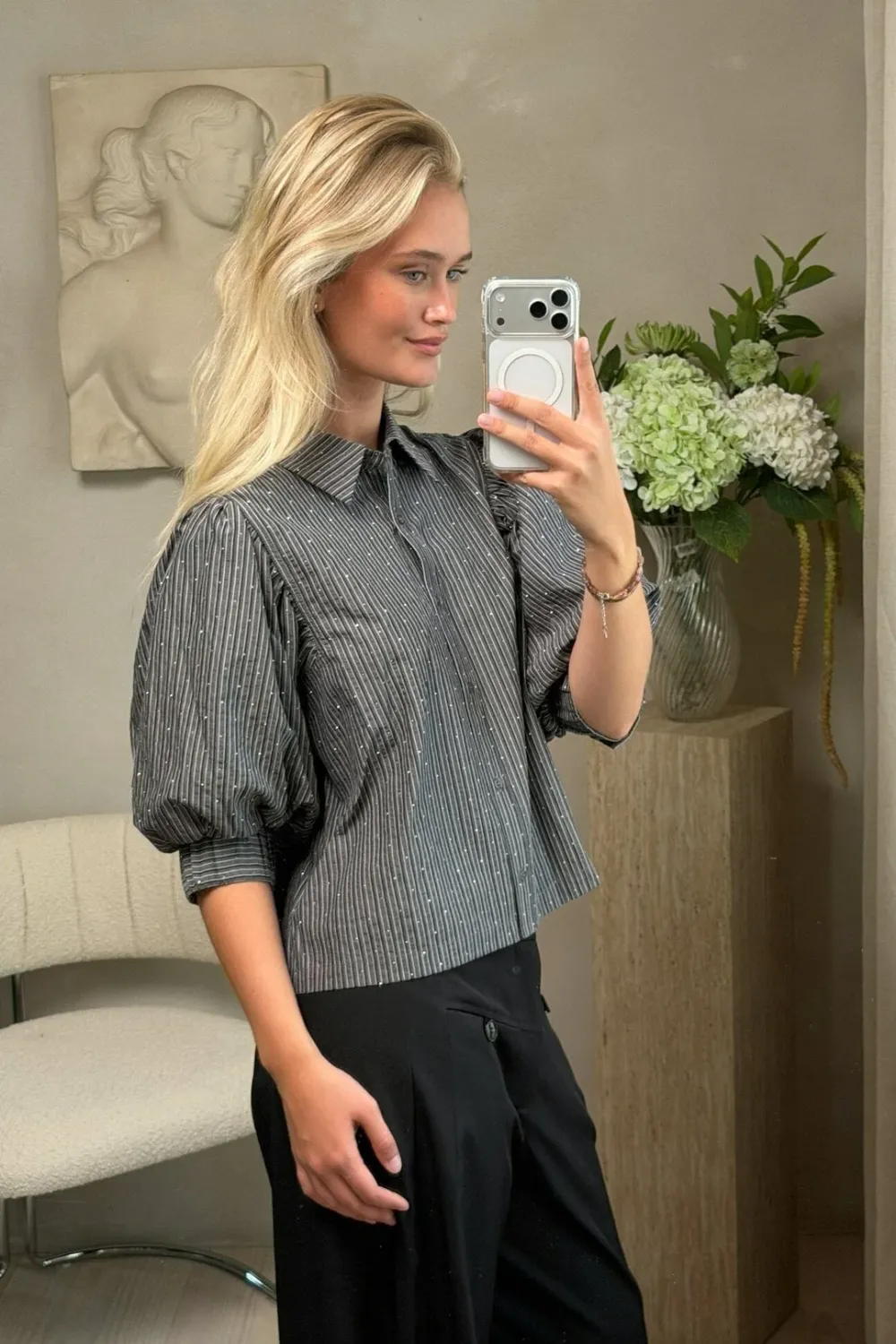 Neo Noir Etta Stripe B Shirt 169544 Dark Grey