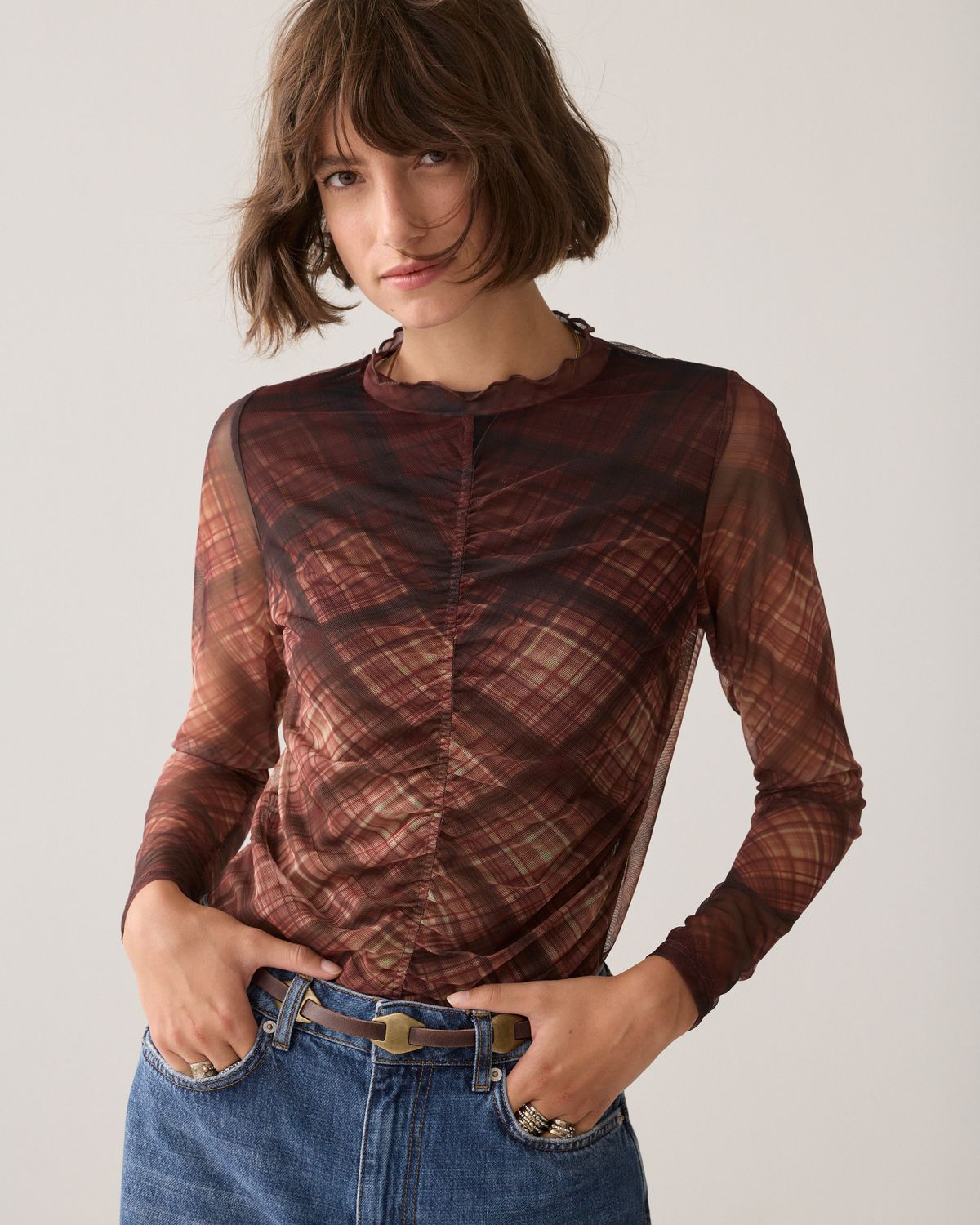 Summum Woman Diagonal check on mesh top 3s5328-30802 754