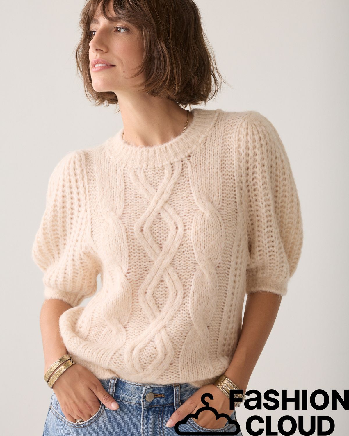 Summum Woman Puff sleeve sweater Cozy cable knit 7s8041-70102 122