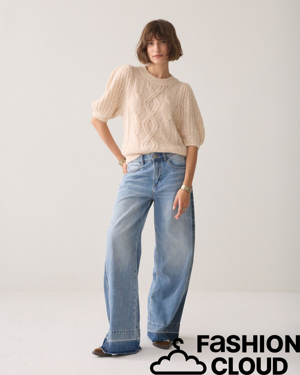 Summum Woman Puff sleeve sweater Cozy cable knit 7s8041-70102 122