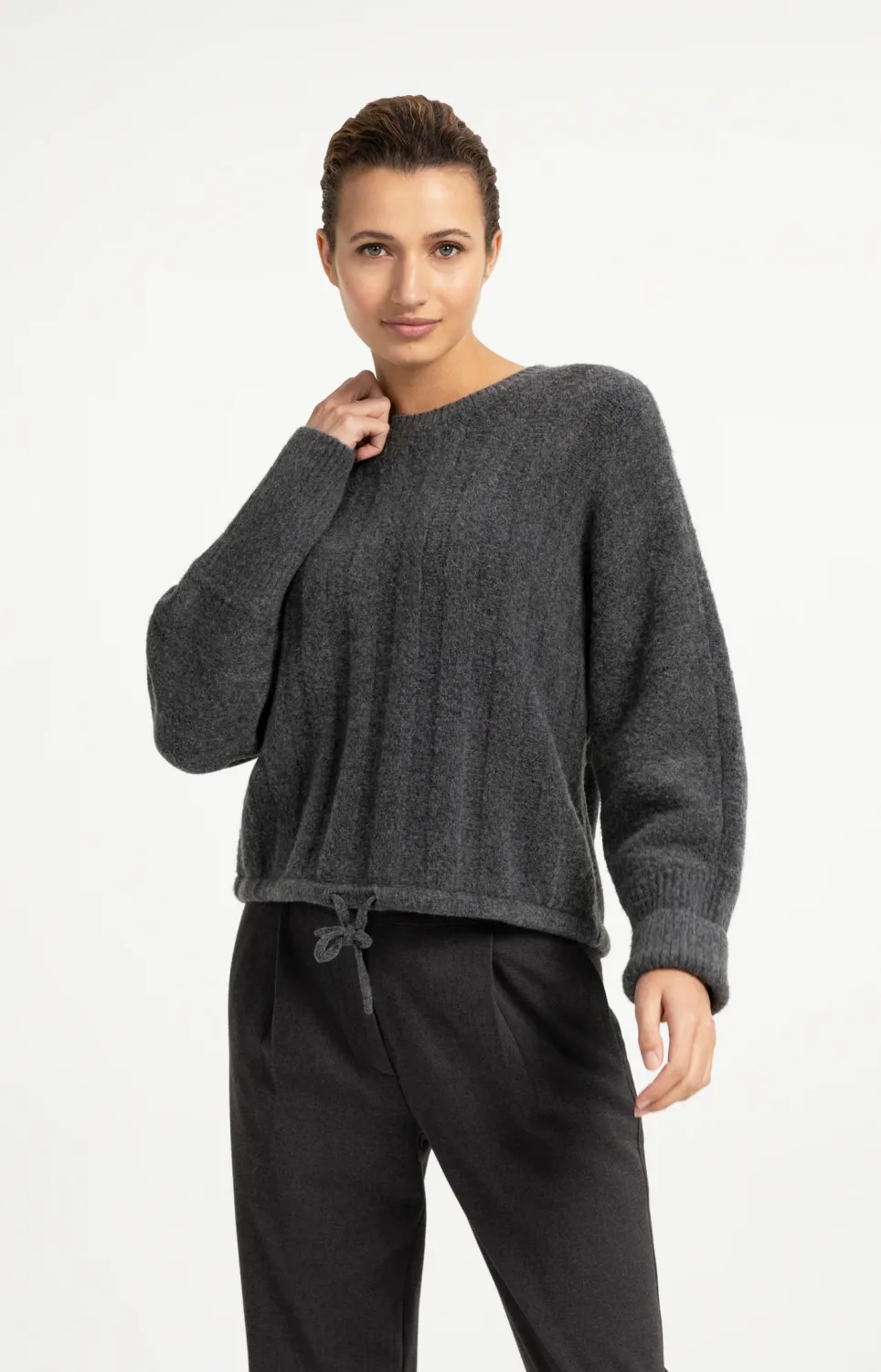 YaYa Ribgebreide trui met vleermuis 01-000631-609 GREY MELANGE