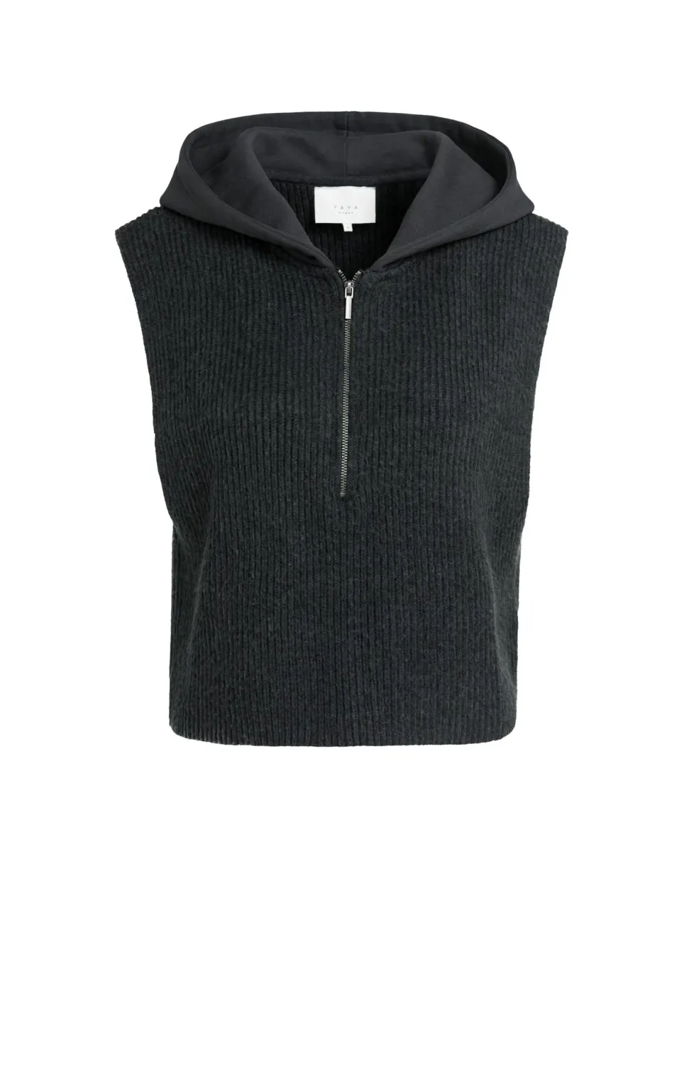 YaYa Mouwloze trui met jersey capuc 01-000642-609 HOLE BLACK