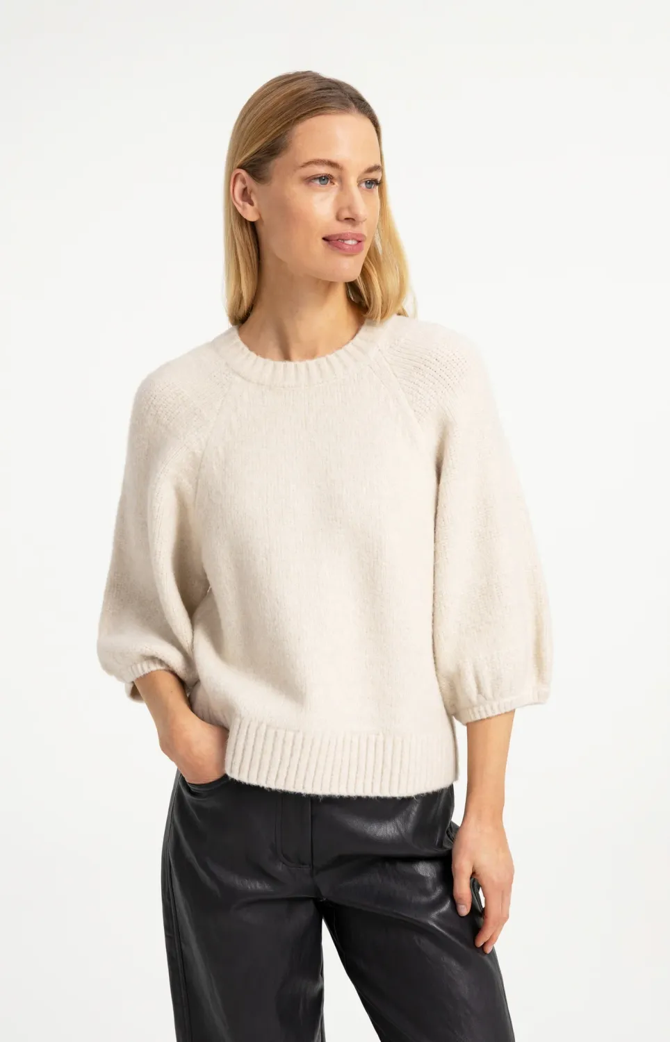 YaYa Trui met mouwen met textuur 01-000644-609 OFF WHITE MELANGE