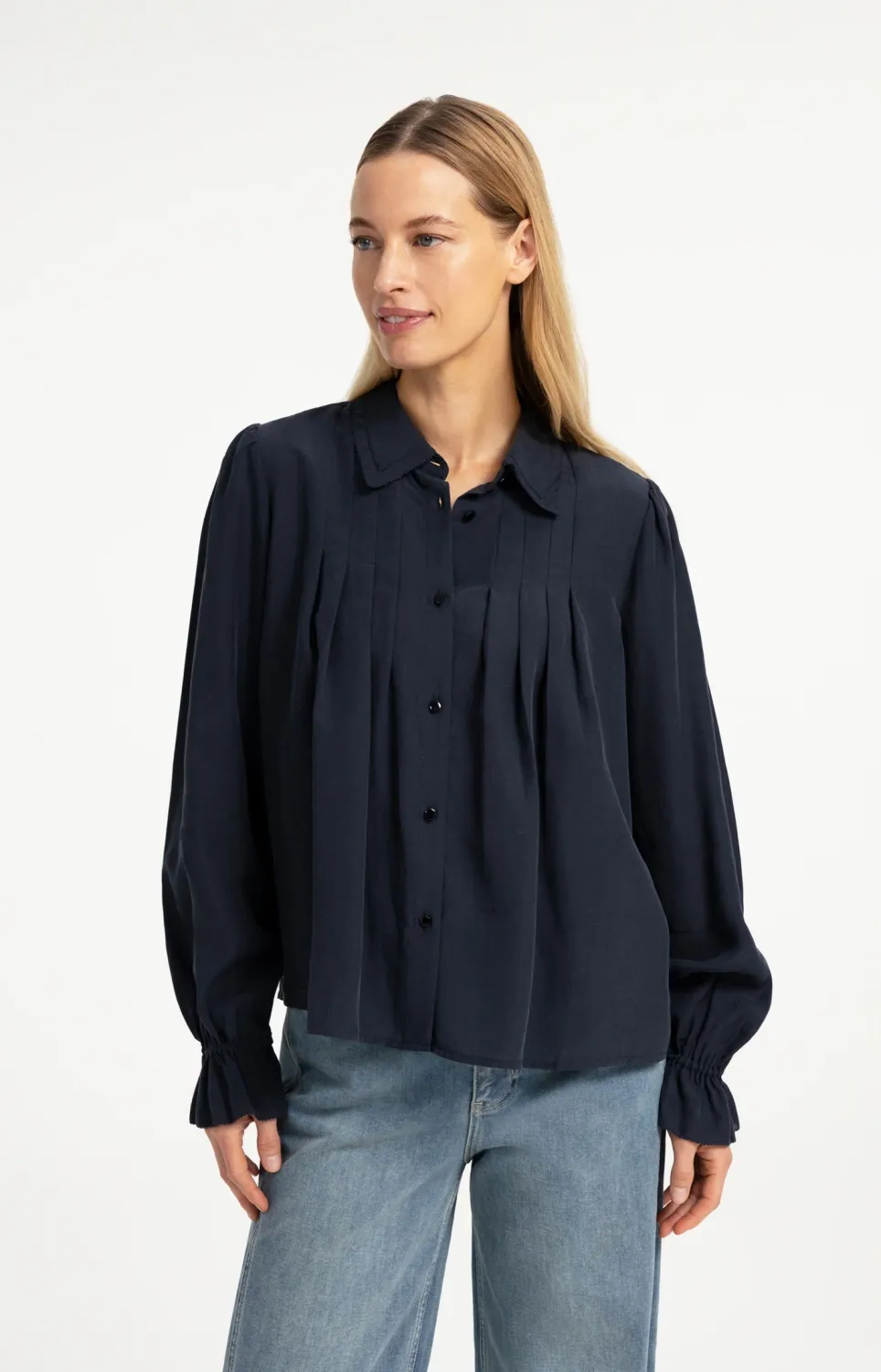YaYa Doorzichtige geplooide blouse 01-201246-609 CAT BLACK