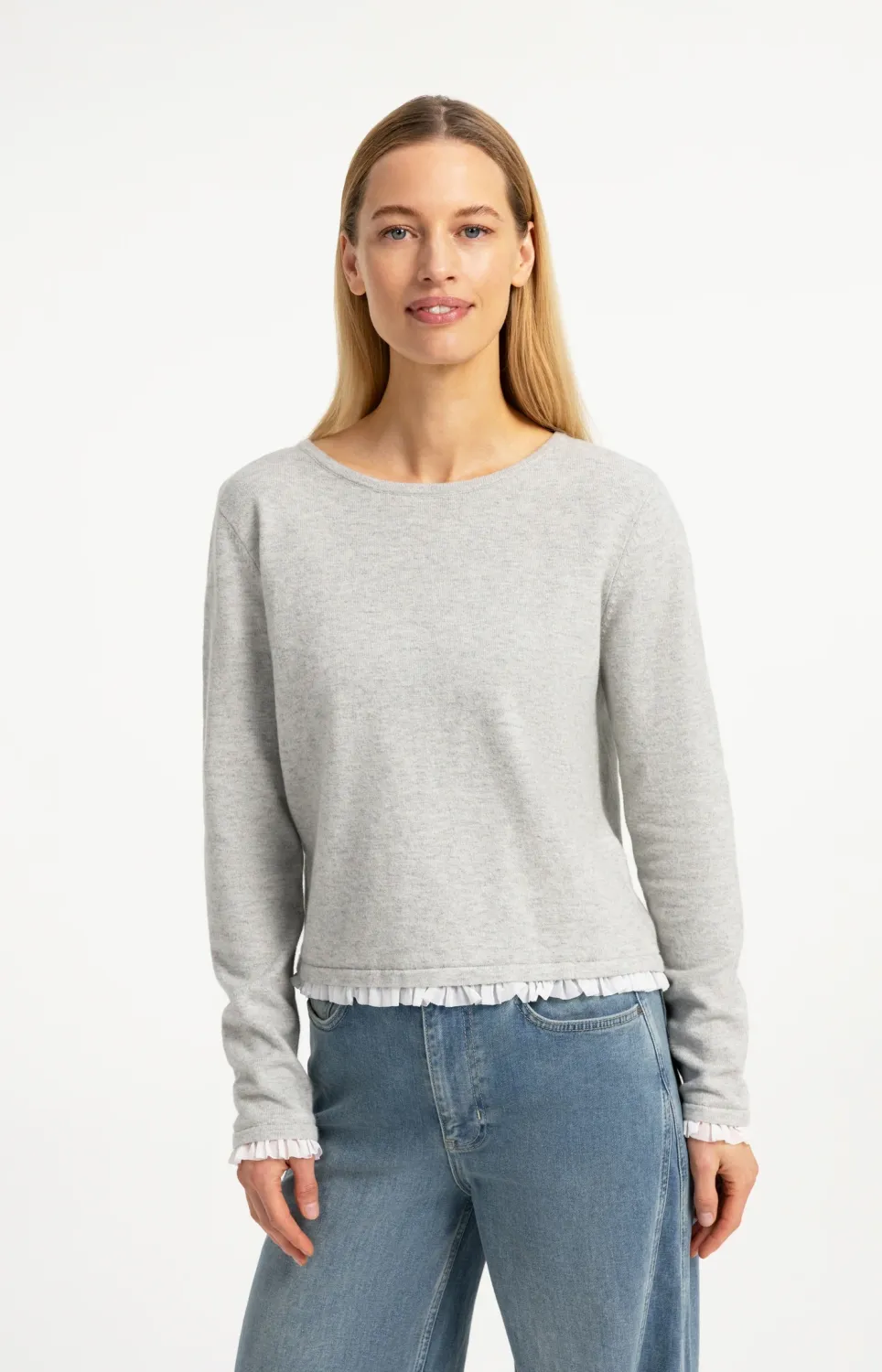 YaYa Trui van fijn garen met geweve 01-000625-609 MEDIUM GREY MELANGE