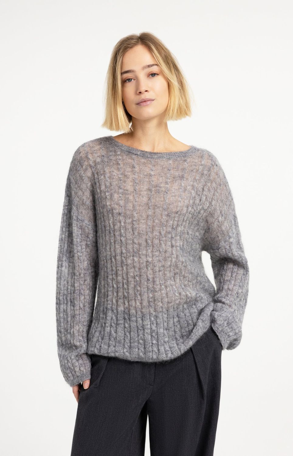 YaYa Oversized kabeltrui met lange 01-000628-609 MEDIUM GREY MELANGE