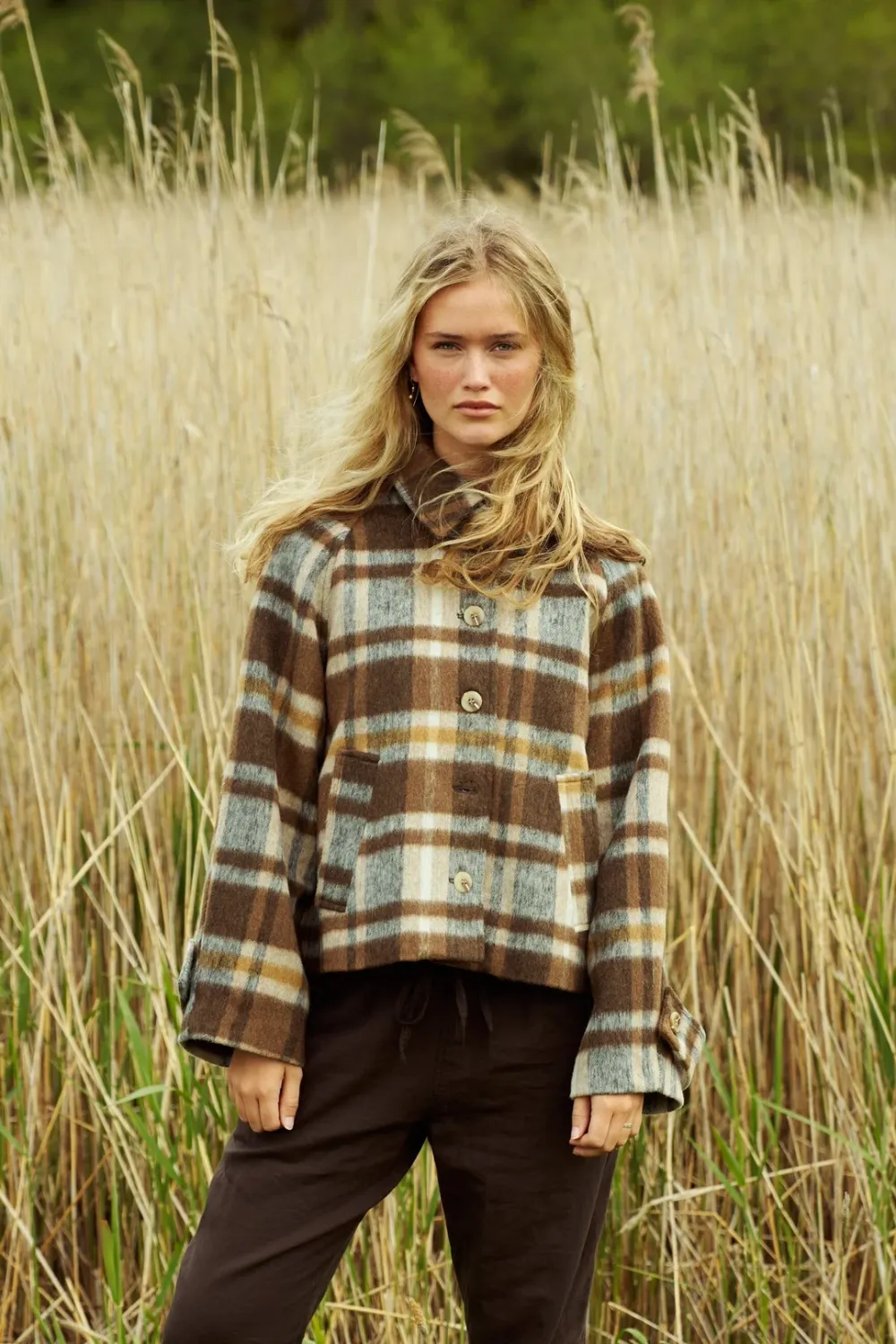 Neo Noir Quinn Check Jacket 167488 CAMEL