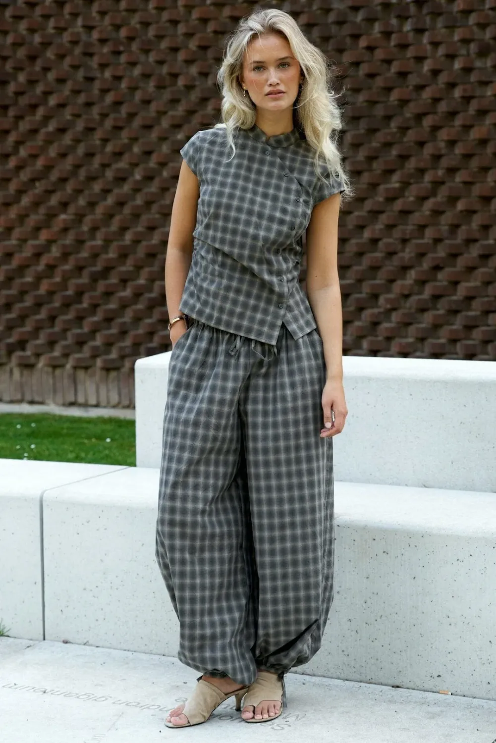 Neo Noir Pascale Checked Blouse 169633 Dusty army