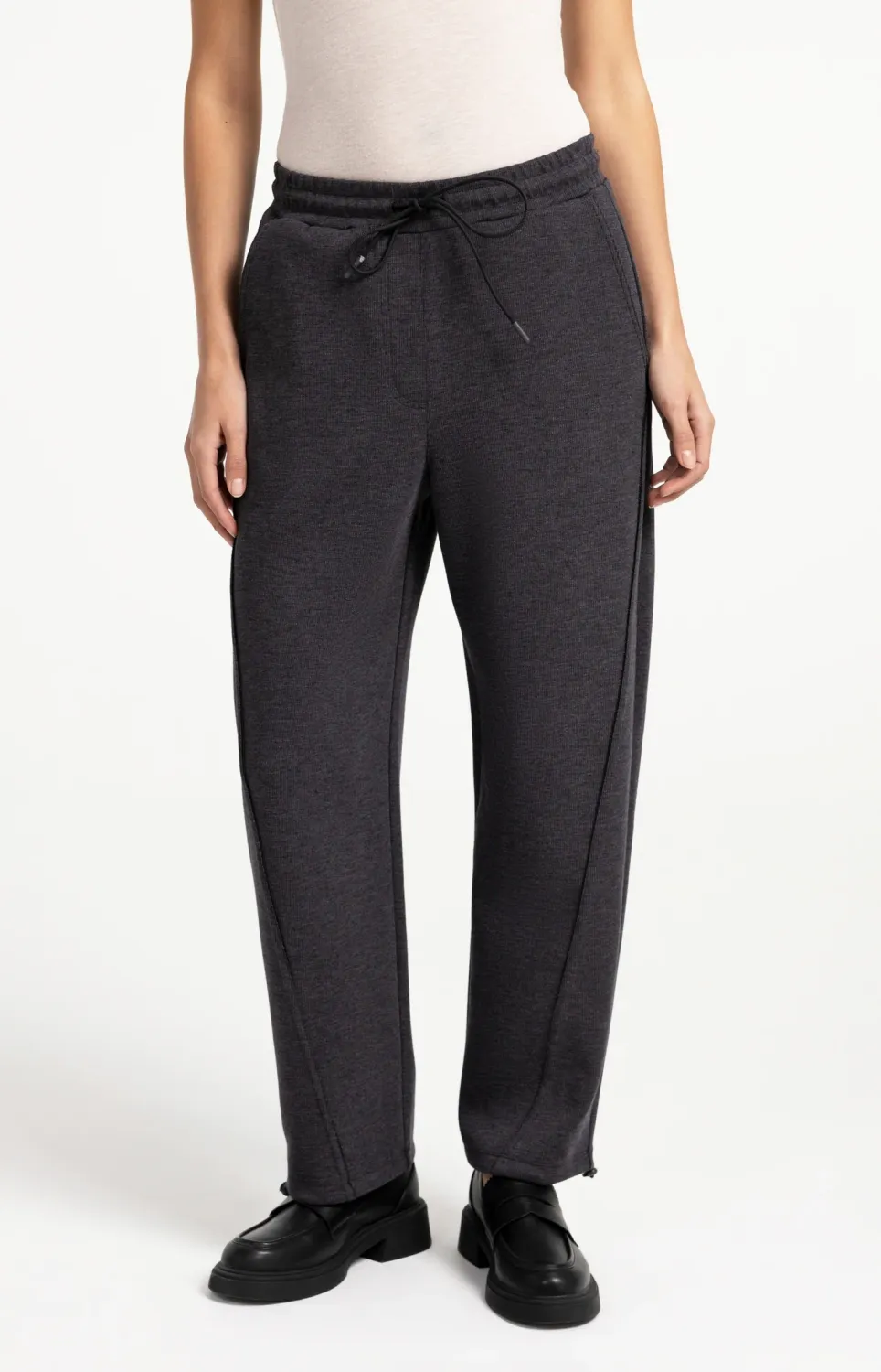 YaYa Jersey wijde broek met rechte 01-309288-609 HOLE BLACK MELANGE