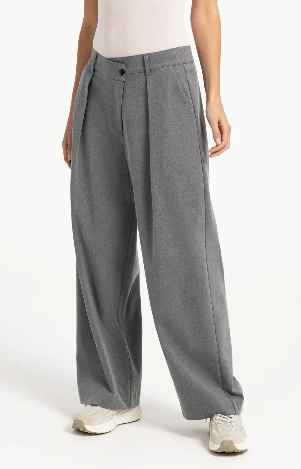 YaYa Geweven broek met wijde pijpen 01-301286-609 ANTHRACITE MELANGE