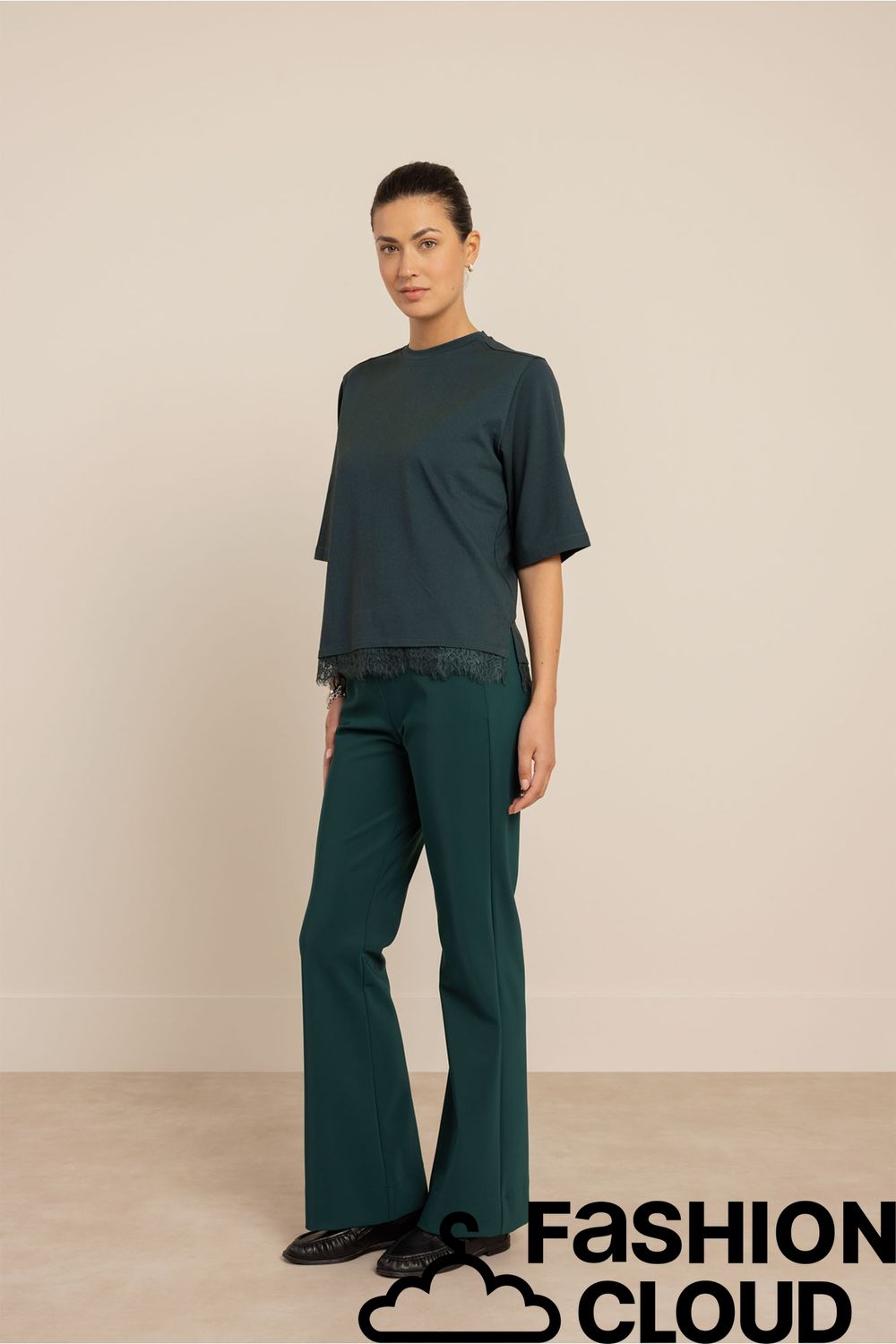 Studio Anneloes Fiore kanten T-shirt – dark teal
