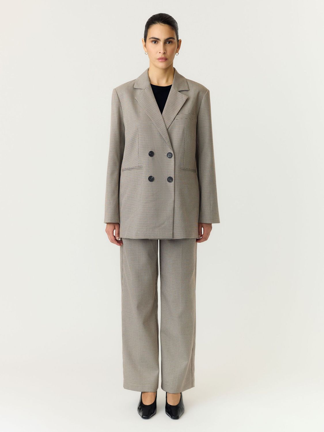 Y.A.S Chekka wijde broek met hoge taille – zwart geruit