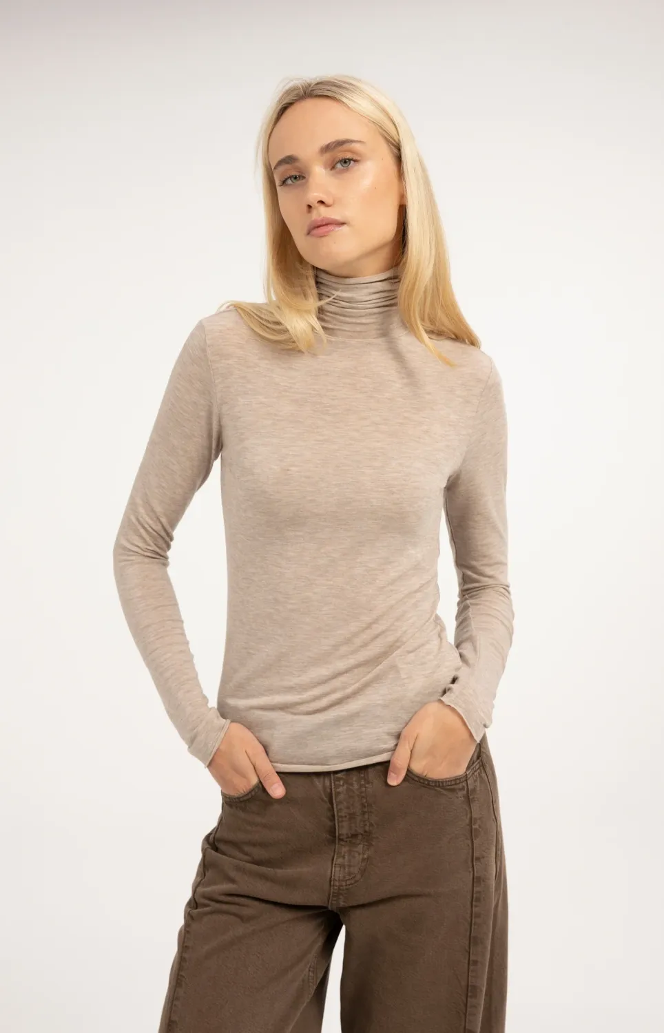 YaYa coltop met lange mouwen – beige melange