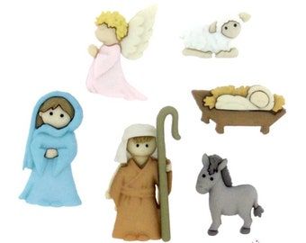 Botones Dress it up de resina Nacimiento Misterio de Navidad