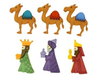 Botones Dress it up de resina Reyes Magos y sus camellos