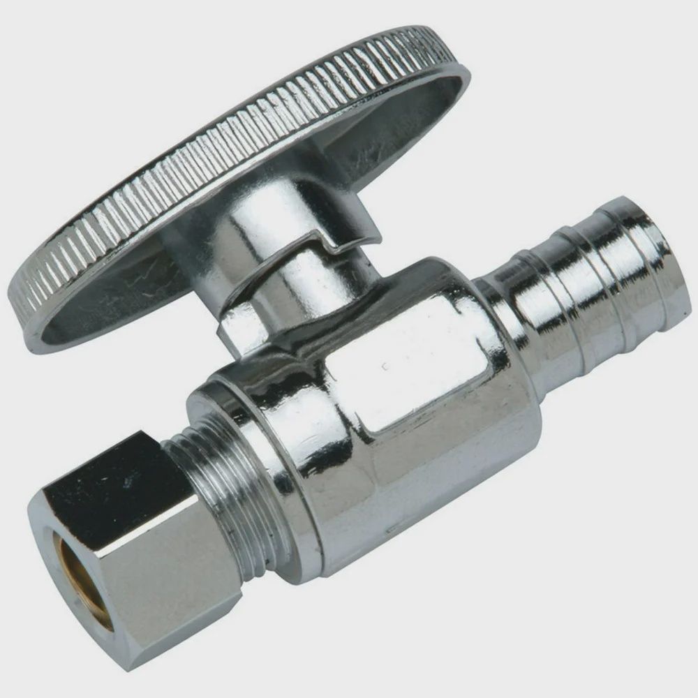 1/4 Turn Stop Valve 3/8" Comp x 1/2" Pex Straight