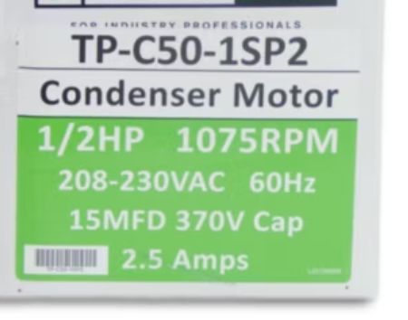 Condenser Motor- Single Speed -1/2hp 1075RPM 208-230V