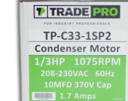 Condenser Motor- Single Speed -1/3hp 1075RPM 208-230V