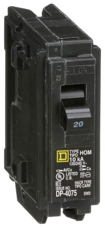 SQUARE D HOMELINE BREAKER HOM120CP 1-POLE 20A