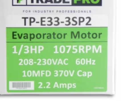 Evaporatpr Motor- 3 Speed -1/3hp 1075RPM 208-230V