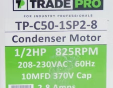 Condenser Motor- Single Speed -1/2hp 825RPM 208-230V