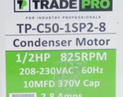 Condenser Motor- Single Speed -1/2hp 825RPM 208-230V