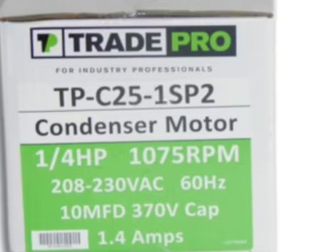 Condenser Motor- Single Speed -1/4hp 1075RPM 208-230V