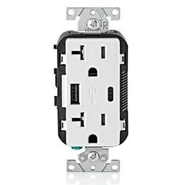 LEVITON Decora Receptacle 20A-125V USB Type A/C 18W, Tamper-Resistant - White