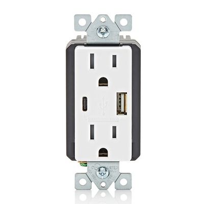 LEVITON Decora Receptacle 15A-125V USB Type A/C 18W, Tamper-Resistant - White