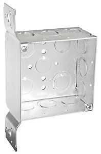 4" METAL BOX SQUARE 2-1/8"" DEEP W/ SIDE BRACKETS