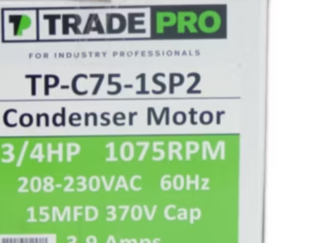 Condenser Motor- Single Speed -3/4hp 1075RPM 208-230V