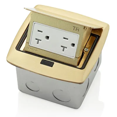 LEVITON Pop-Up Floor Box w/ 20A Tamper-Resistant Receptacle - Brass