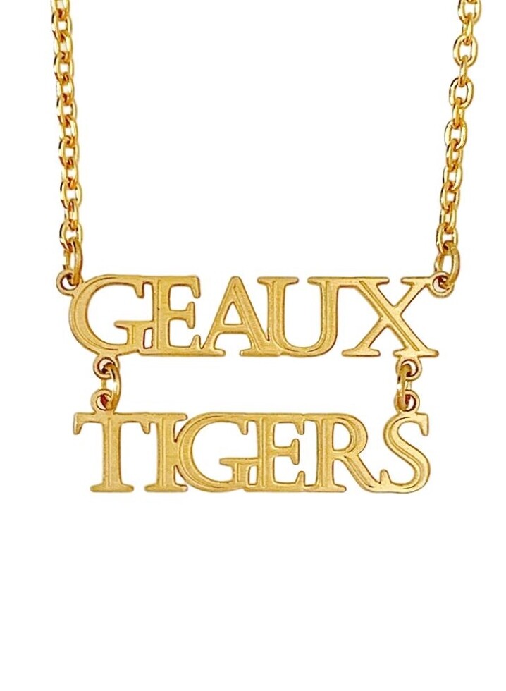 GEAUX TIGERS Necklace Gold Plate over Sterling Silver 18