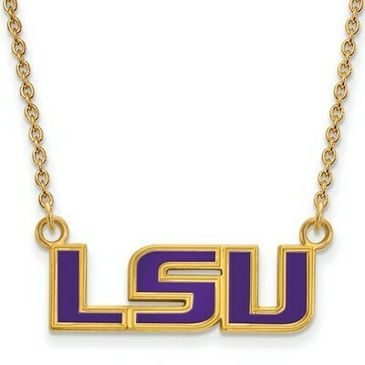 LSU logo sterling silver necklace with gold plate and enamel