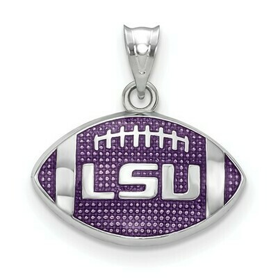 LSU logo sterling silver football pendant with purple enamel