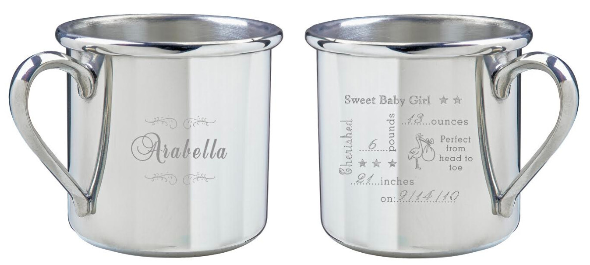 Personalized Pewter Baby Cup with Birth Record