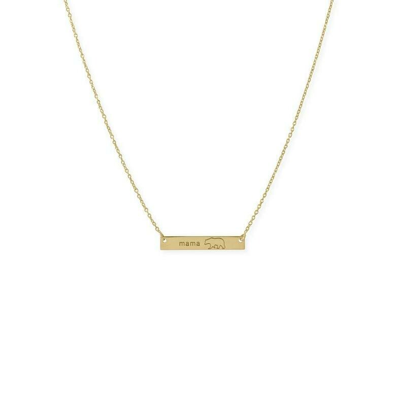 Mama Bear bar necklace 14k yellow gold plated sterling silver