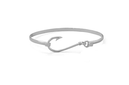 Fish hook bangle bracelet sterling silver