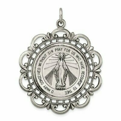 Sterling Silver Ornate Miraculous Medal Pendant