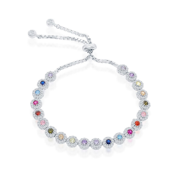 Multi color CZ sterling silver adjustable bolo bracelet