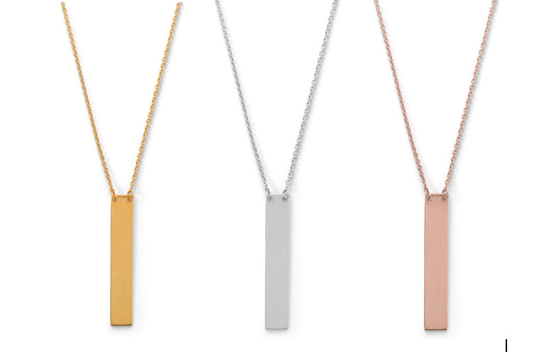 Vertical Bar Necklace Sterling Silver or Yellow Gold Plated Sterling Silver or Rose Gold Plated Sterling Silver Engraveable