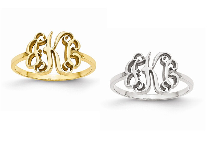 Monogram Ring Sterling Silver or Gold Plate over Sterling Silver