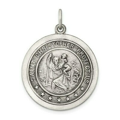 Round Saint Christopher Medal Sterling Silver